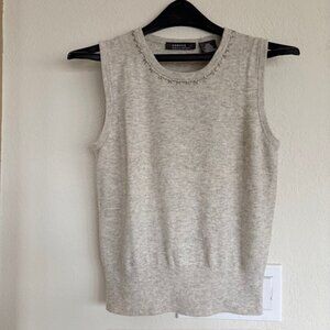 George Sleeveless Sweater M 8-10 Lambswool Cashmere Angora Knit Beaded Trim
